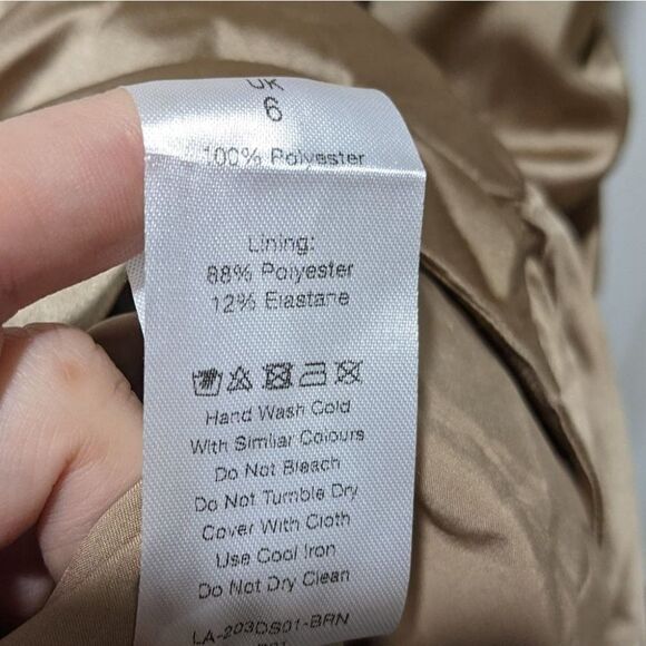 New Lavish Alice | Satin Cowl Neck Gathered Minidress in Bronze - Picture 11 of 14